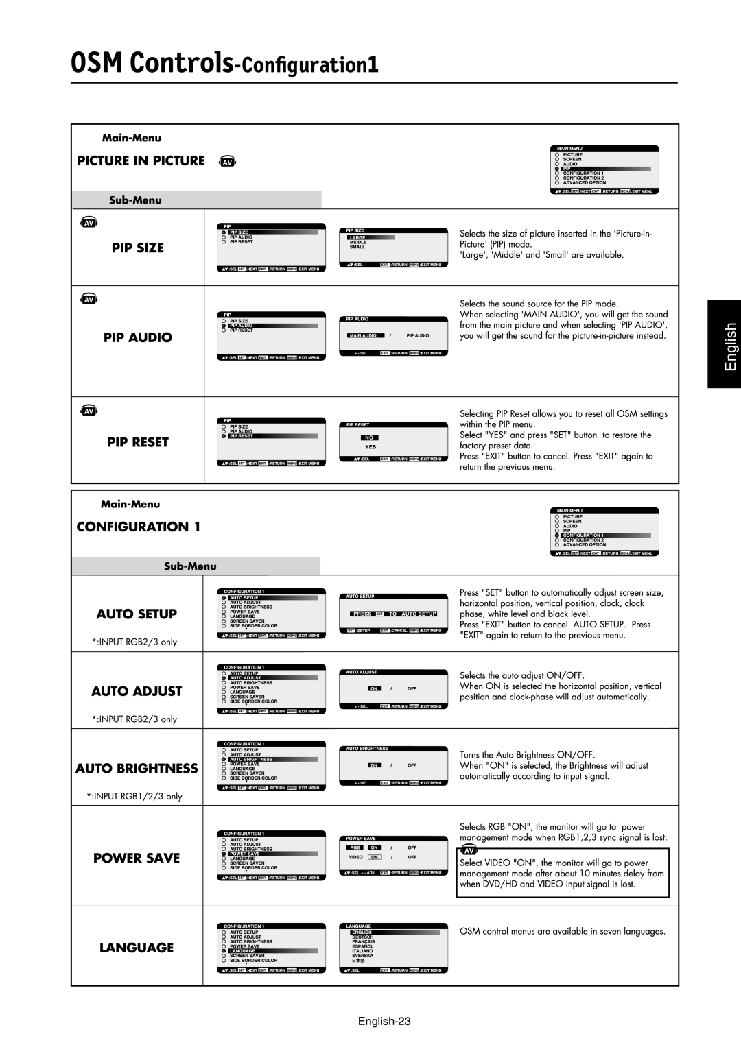 NEC LCD3210 manual OSM Controls-Conﬁguration1 