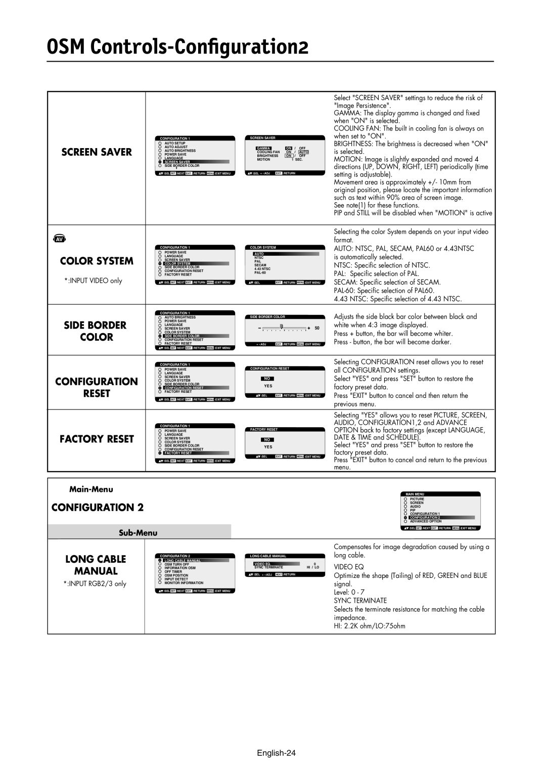 NEC LCD3210 manual OSM Controls-Conﬁguration2, Screen Saver 