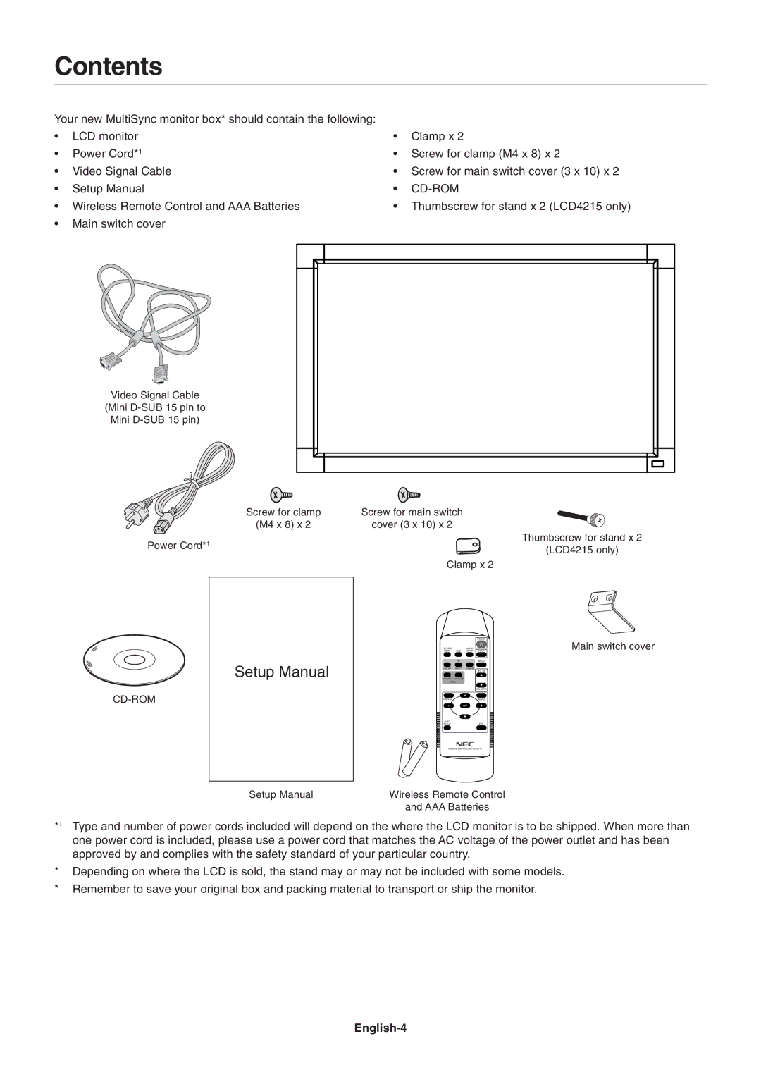 NEC LCD3215, LCD4215 user manual Contents 