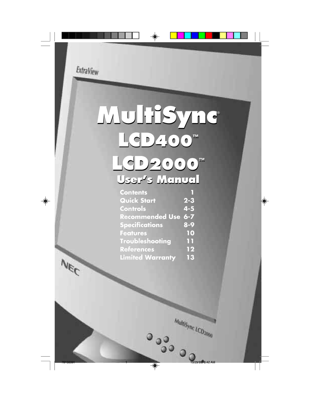 NEC LCD400 user manual MultiSync 