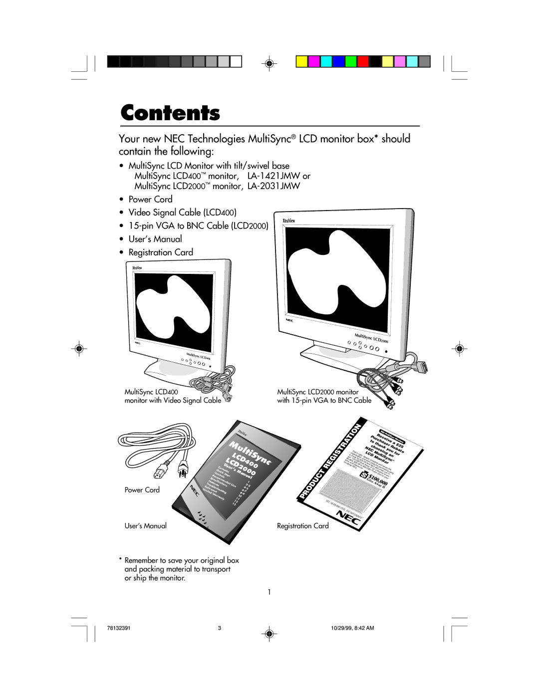 NEC LCD400 user manual Contents 