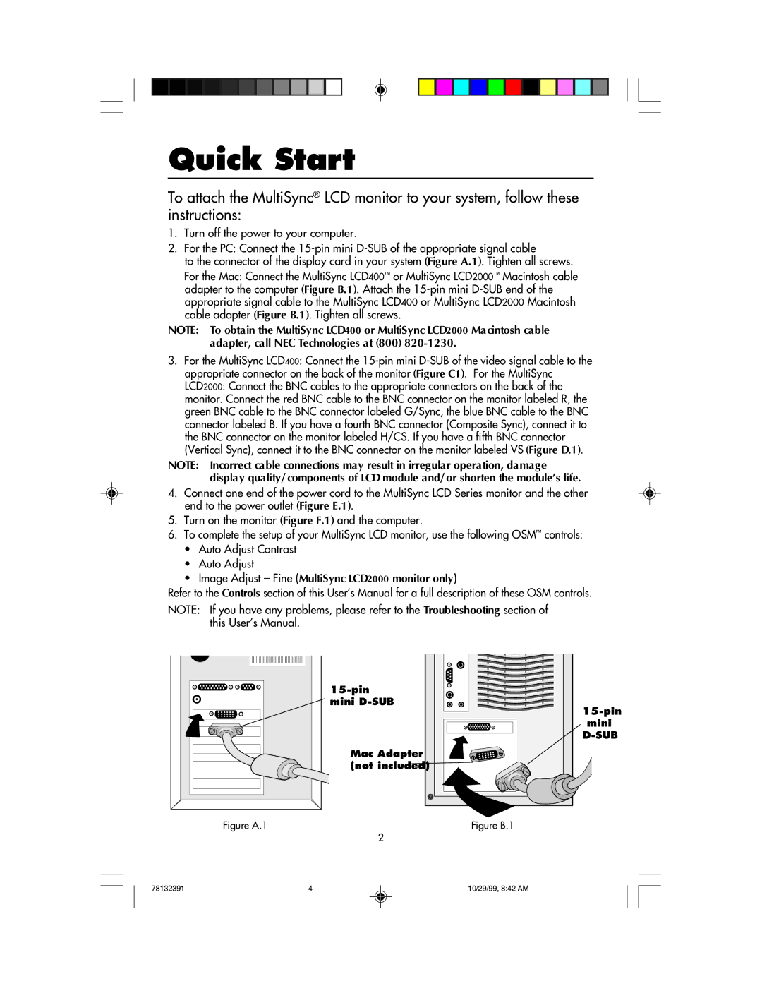 NEC LCD400 user manual Quick Start, Figure A.1 