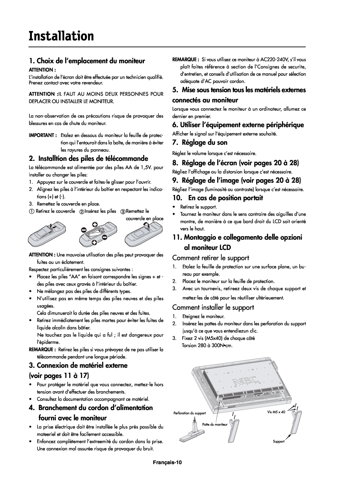 NEC LCD4000e manual Installation 