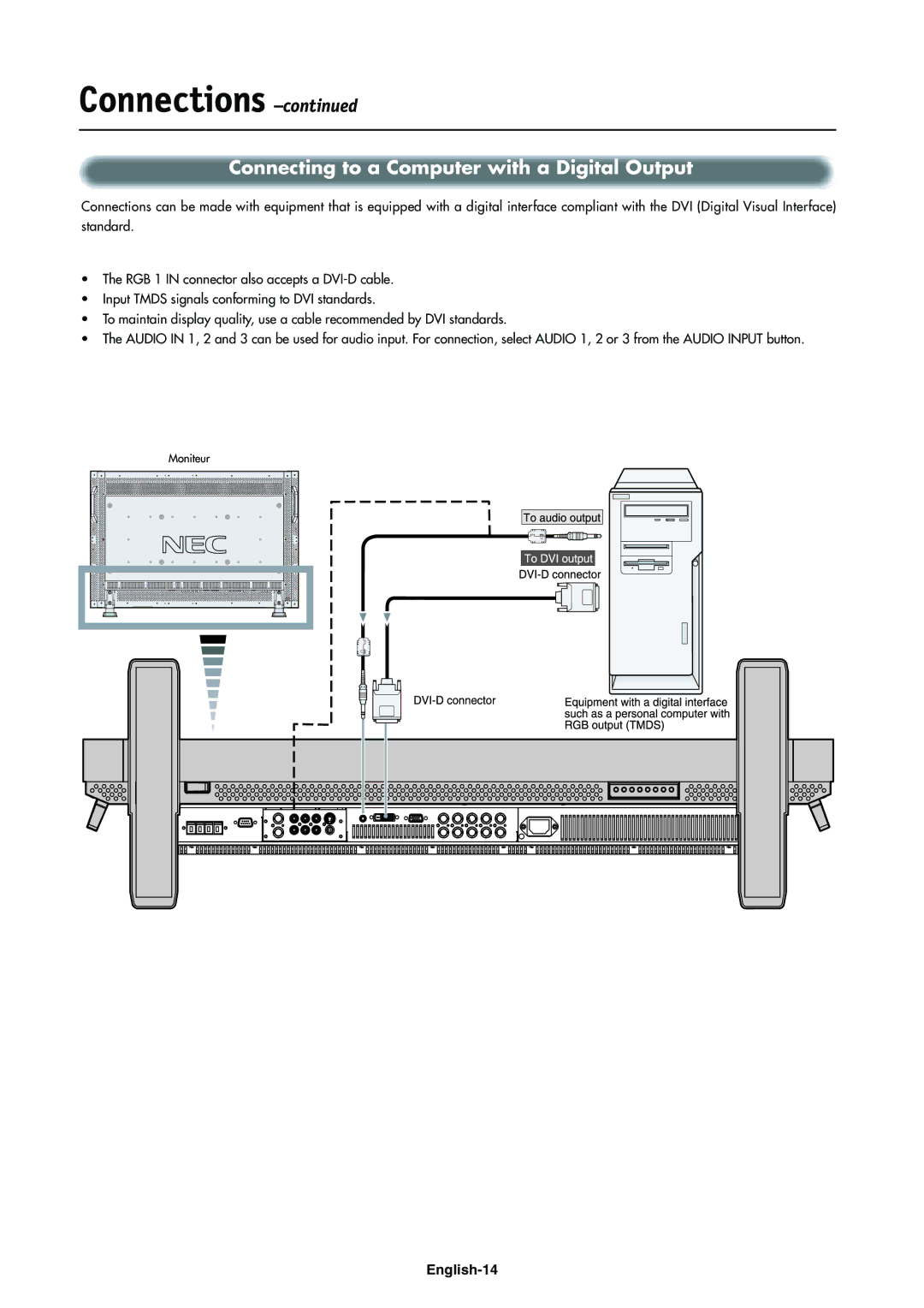 NEC LCD4000e manual Connecting to a Computer with a Digital Output 