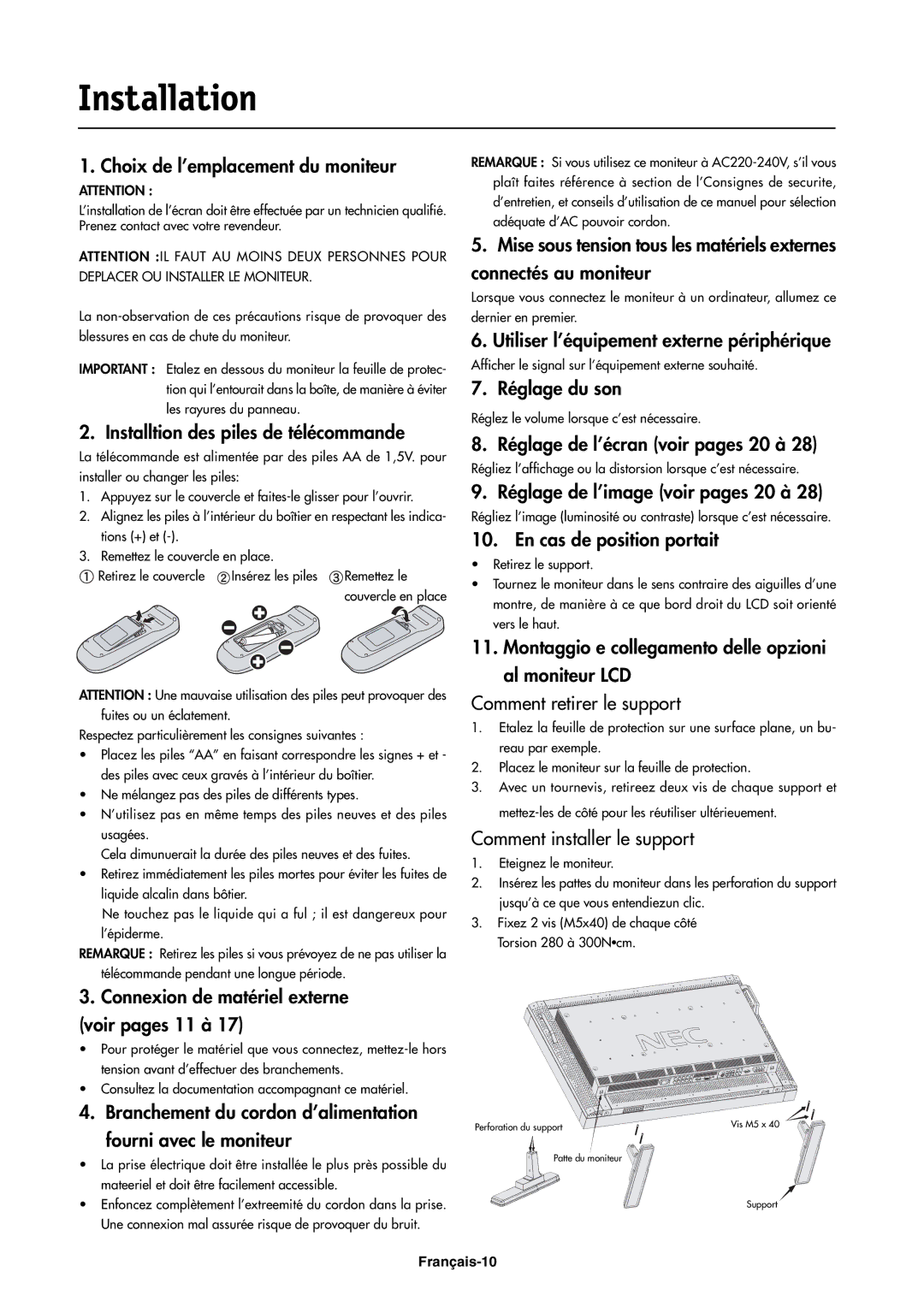 NEC LCD4000e manual Installation 