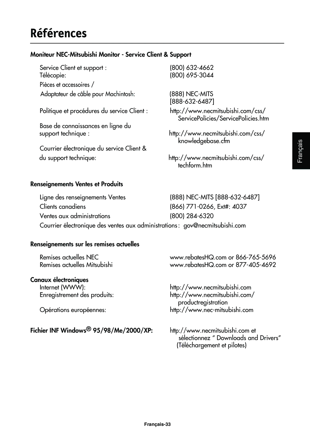 NEC LCD4000e manual Références, Téléchargement et pilotes 