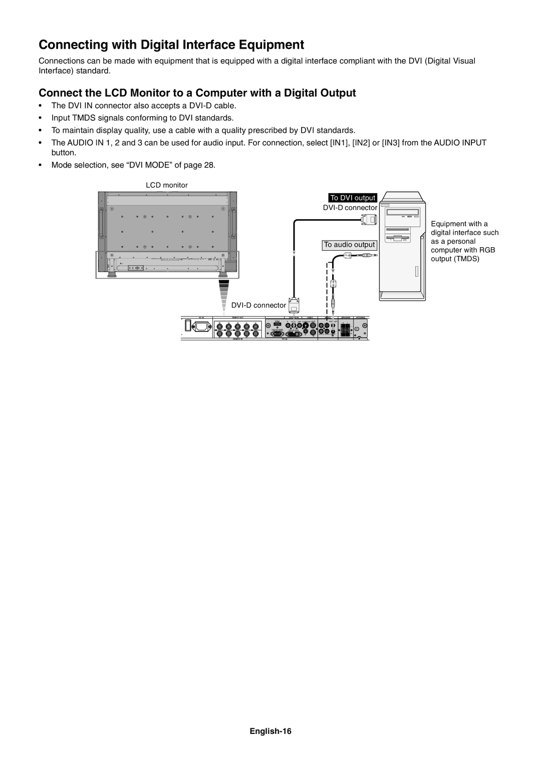 NEC LCD4020, LCD4620 user manual Connecting with Digital Interface Equipment, English-16 