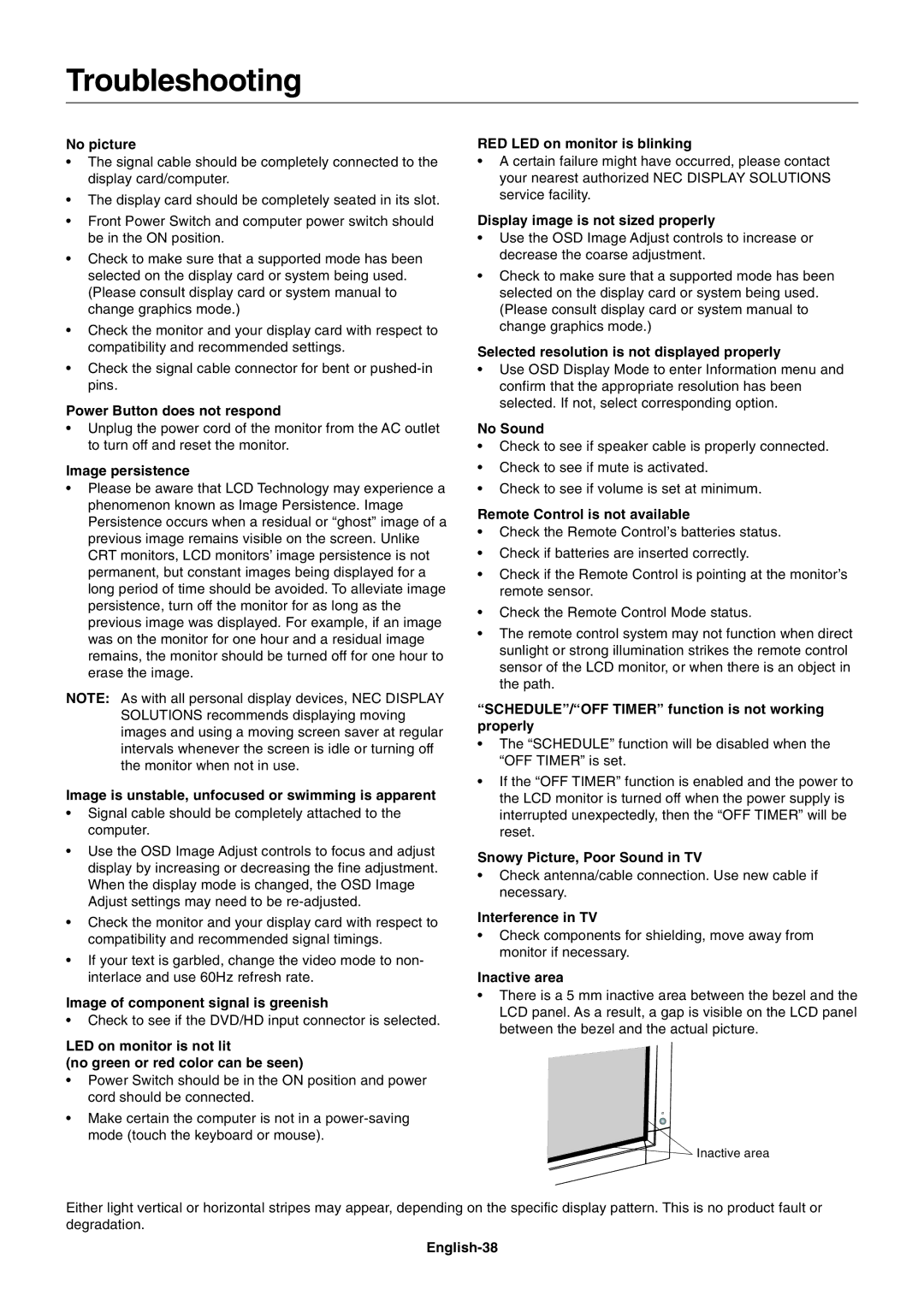 NEC LCD4020, LCD5220 user manual Troubleshooting 