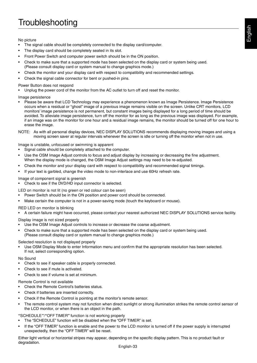 NEC LCD4010, LCD4610, LCD4610, LCD4610 user manual Troubleshooting 