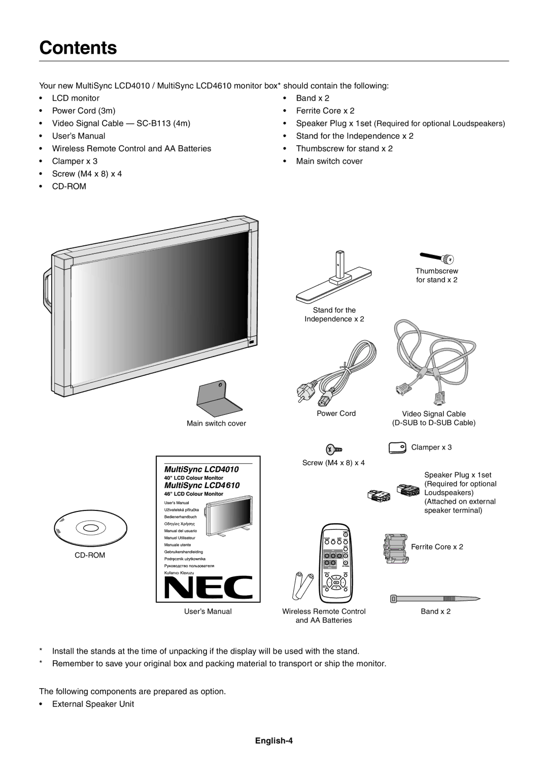 NEC LCD4610, LCD4610, LCD4010, LCD4610 user manual Contents 
