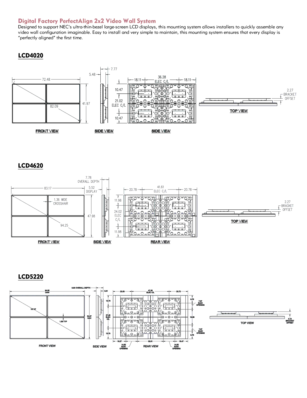 NEC LCD4020-TMX4, LCD5220-TMX4 manual Digital Factory PerfectAlign 2x2 Video Wall System 