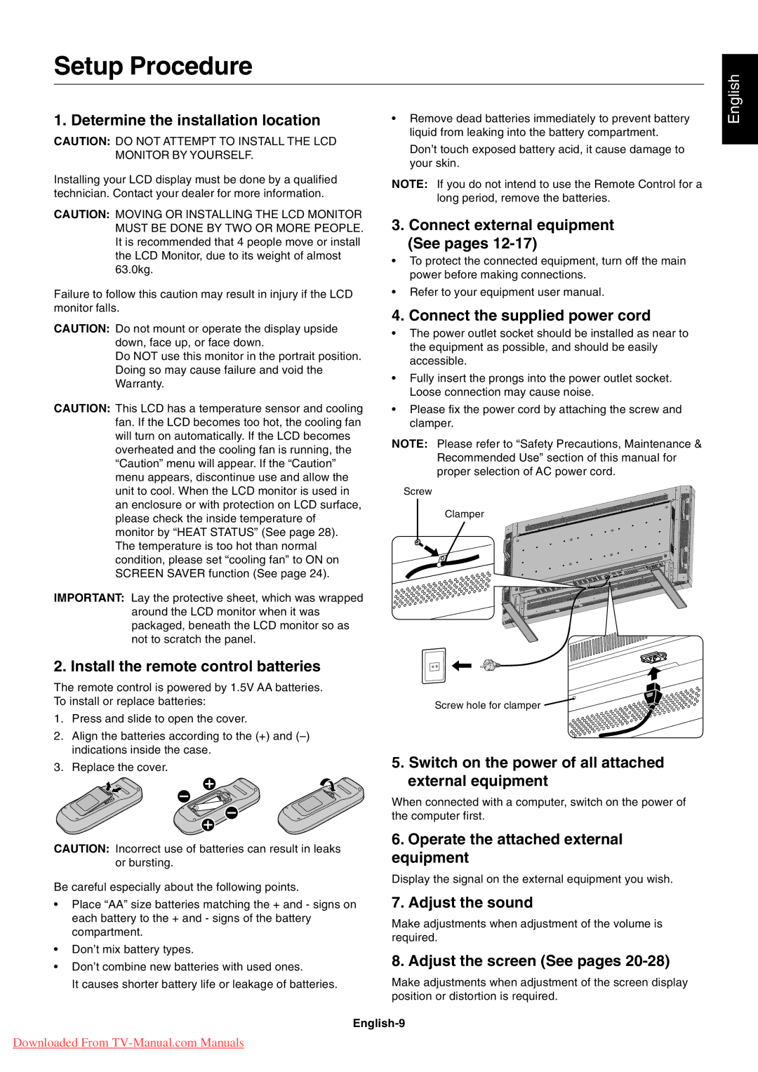 NEC LCD5710 user manual Setup Procedure 