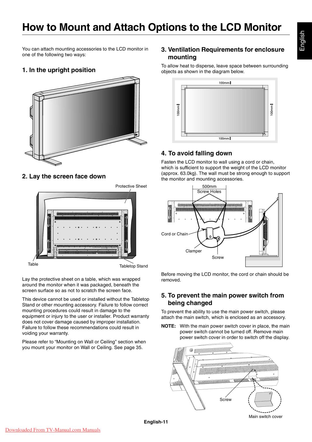 NEC LCD5710 user manual How to Mount and Attach Options to the LCD Monitor 