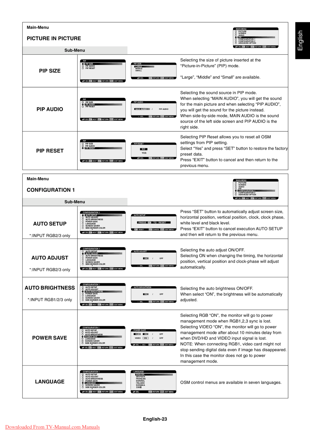 NEC LCD5710 user manual Picture in Picture, English-23 