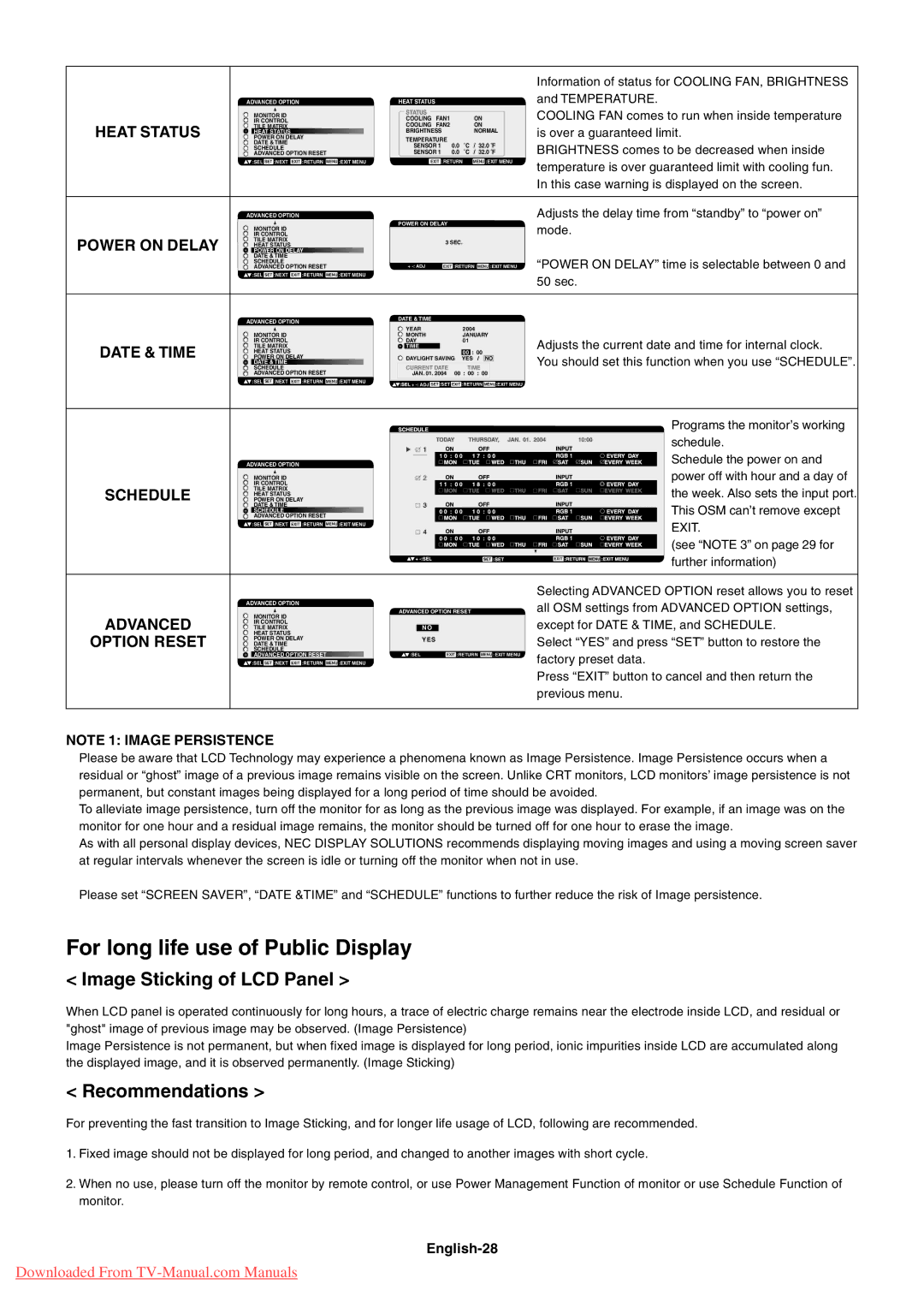 NEC LCD5710 user manual For long life use of Public Display, Image Sticking of LCD Panel, Recommendations 