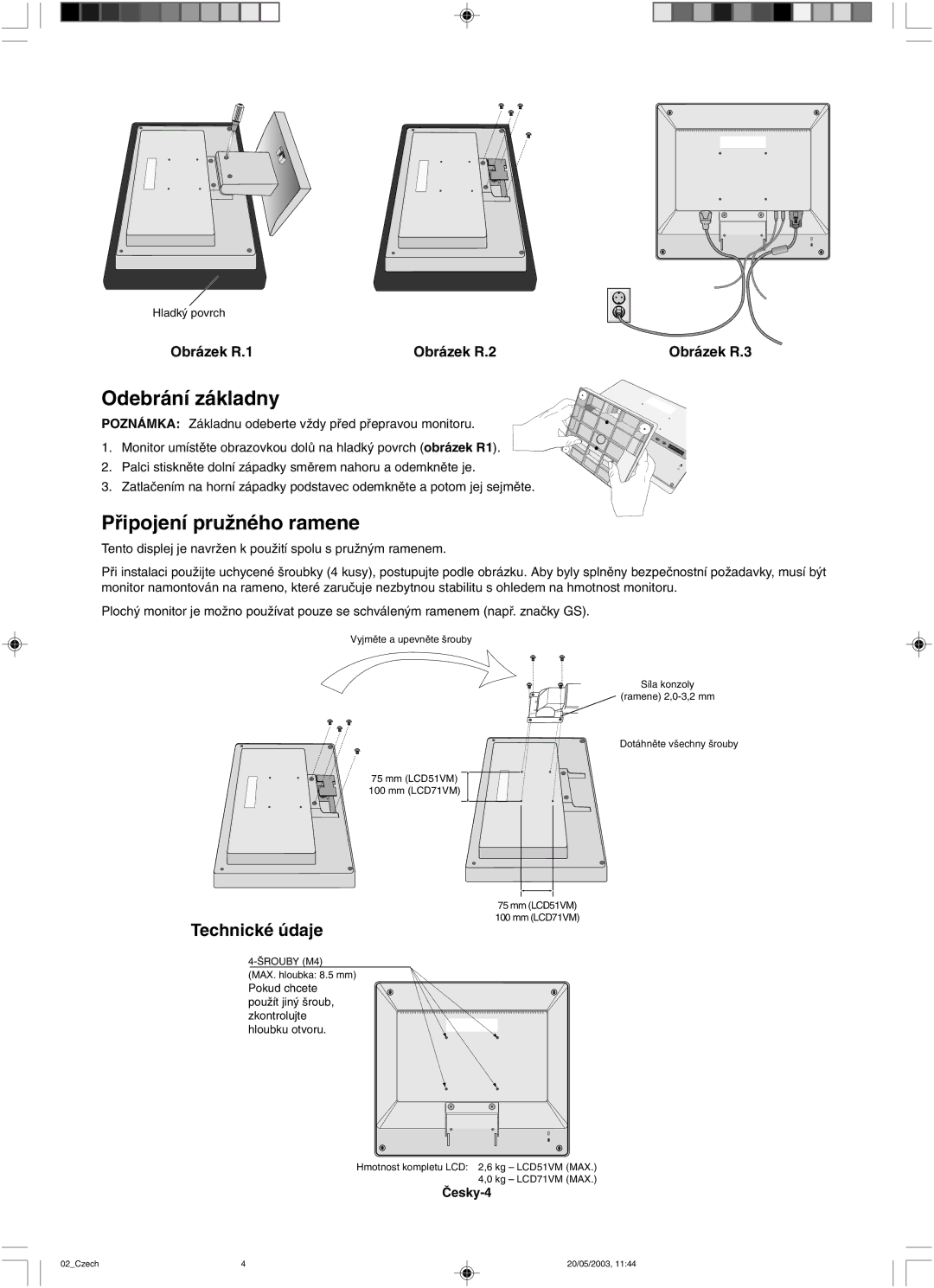 NEC LCD71VM, LCD51VM user manual Odebrání základny 