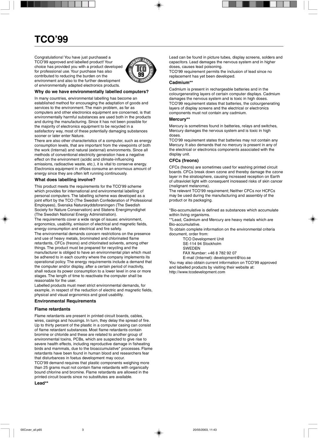 NEC LCD51VM, LCD71VM user manual TCO’99 