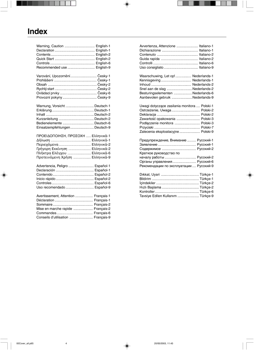 NEC LCD71VM, LCD51VM user manual Index, English-9 