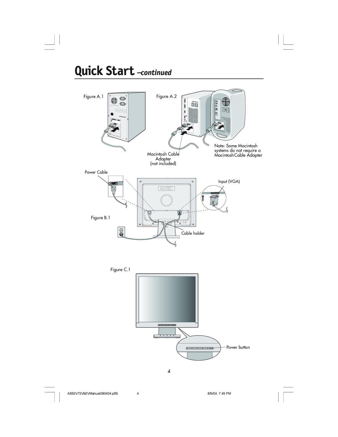 NEC LCD72V, LCD52V manual Figure A.1 