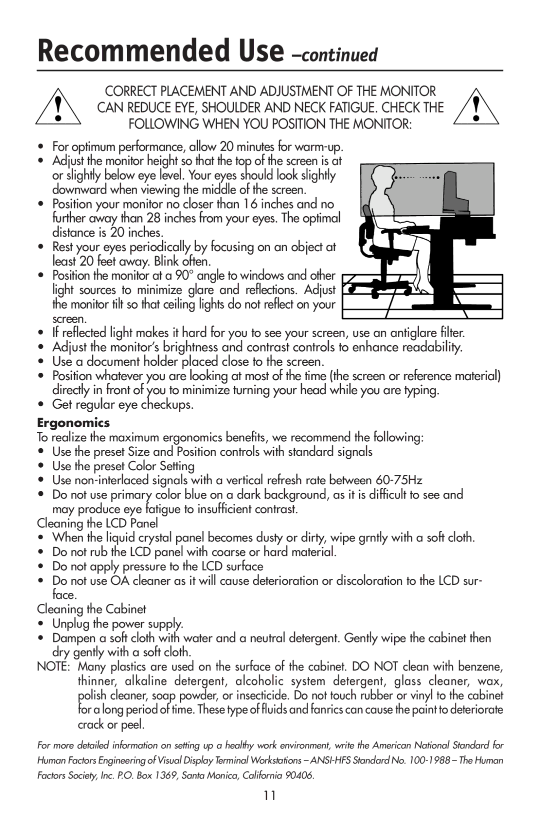 NEC 92VX, LCD72VX manual Get regular eye checkups, Ergonomics 