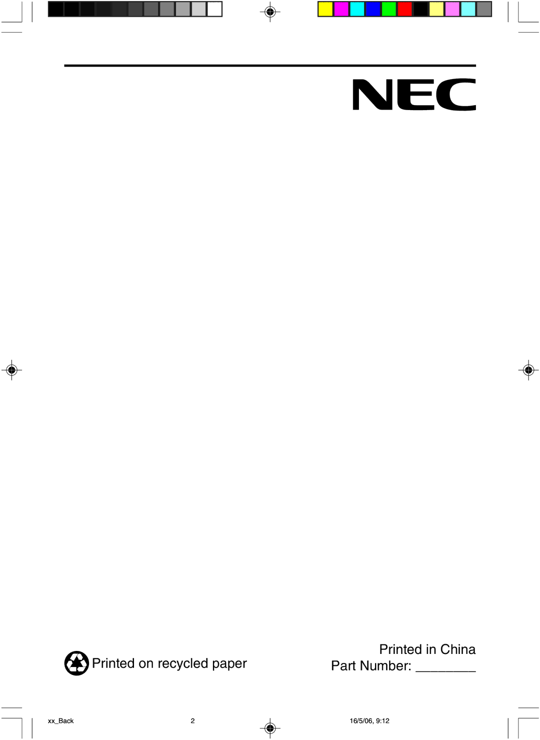 NEC LCD73VM user manual Printed on recycled paper Part Number 