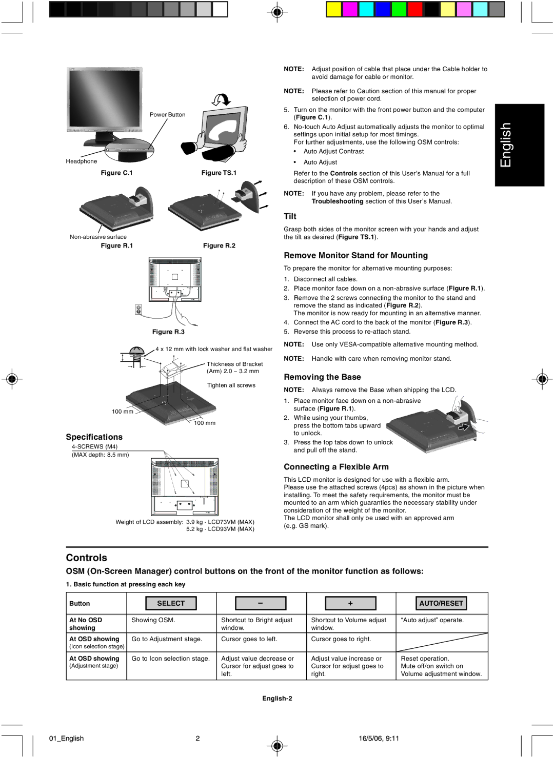 NEC LCD73VM user manual Controls 