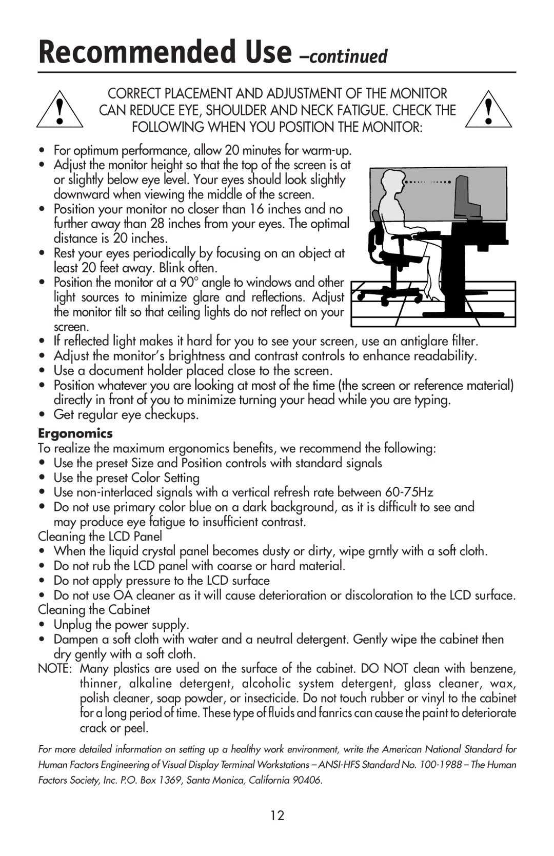 NEC LCD93VXMTM, LCD73VXTM, LCD73VXM user manual Get regular eye checkups, Ergonomics 