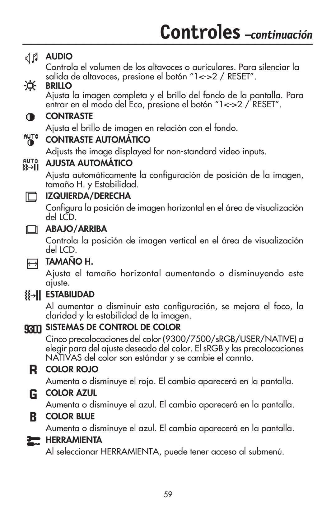 NEC LCD73VXTM, LCD73VXM, LCD93VXMTM user manual Ajusta el brillo de imagen en relación con el fondo 