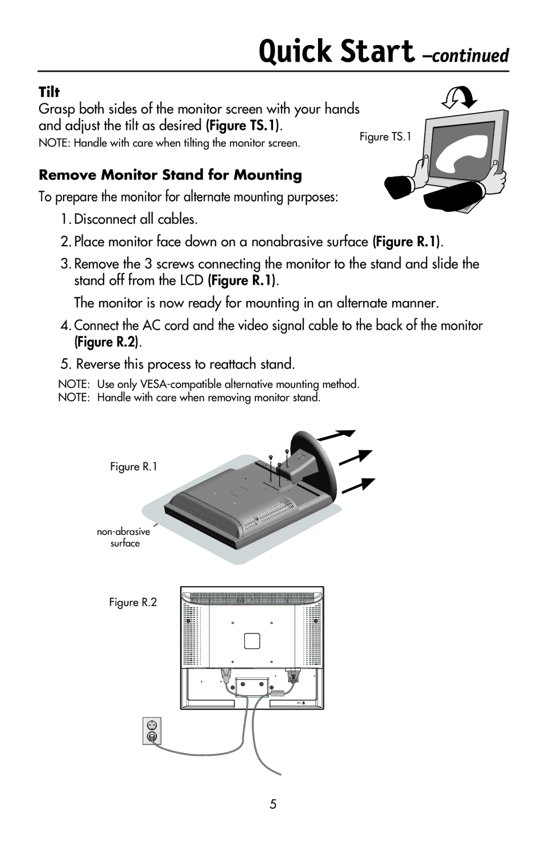 NEC LCD73VXTM, LCD73VXM, LCD93VXMTM user manual Tilt, Remove Monitor Stand for Mounting 