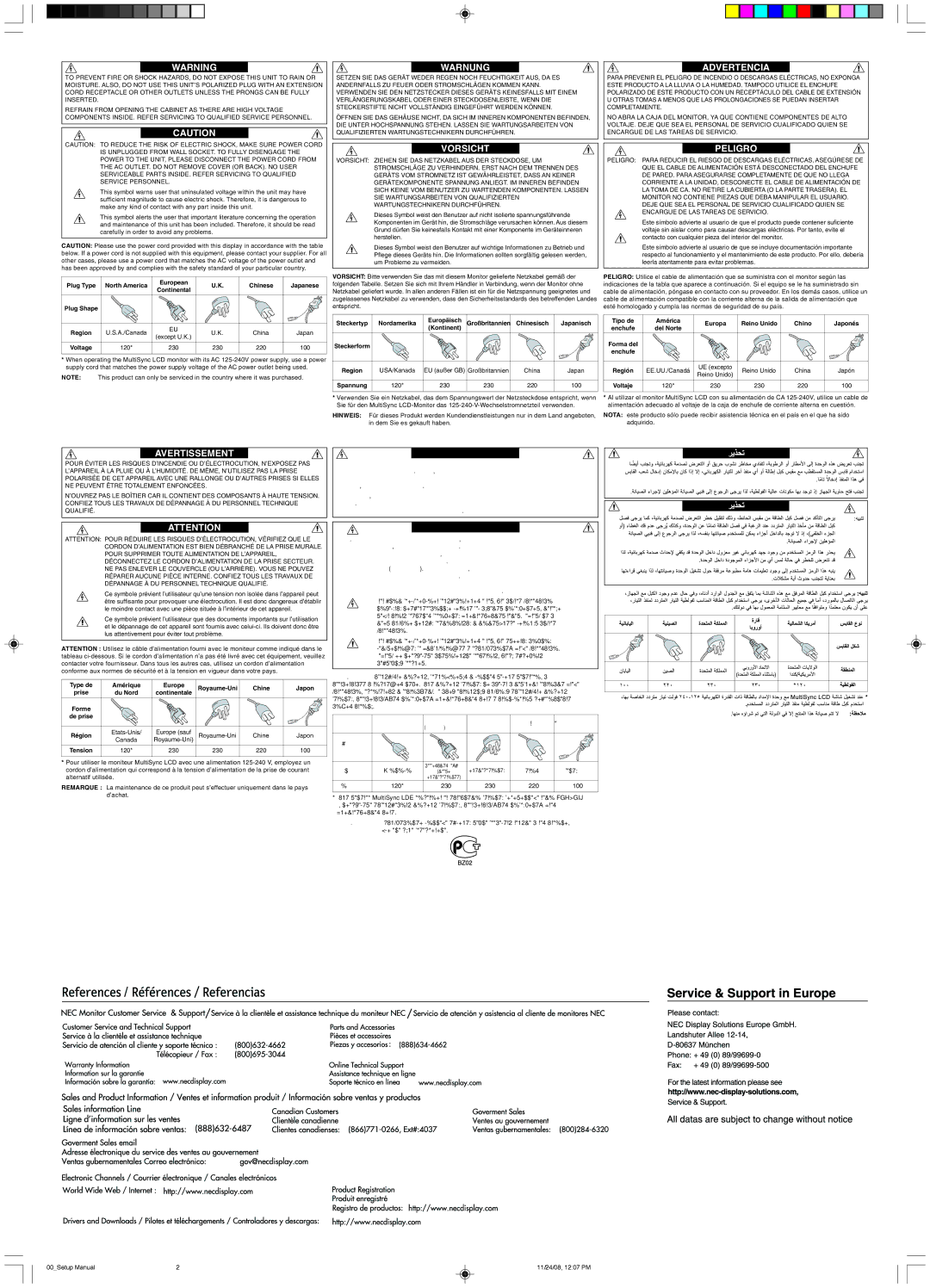 NEC LCD8205-P user manual Предупреждение, Внимание 