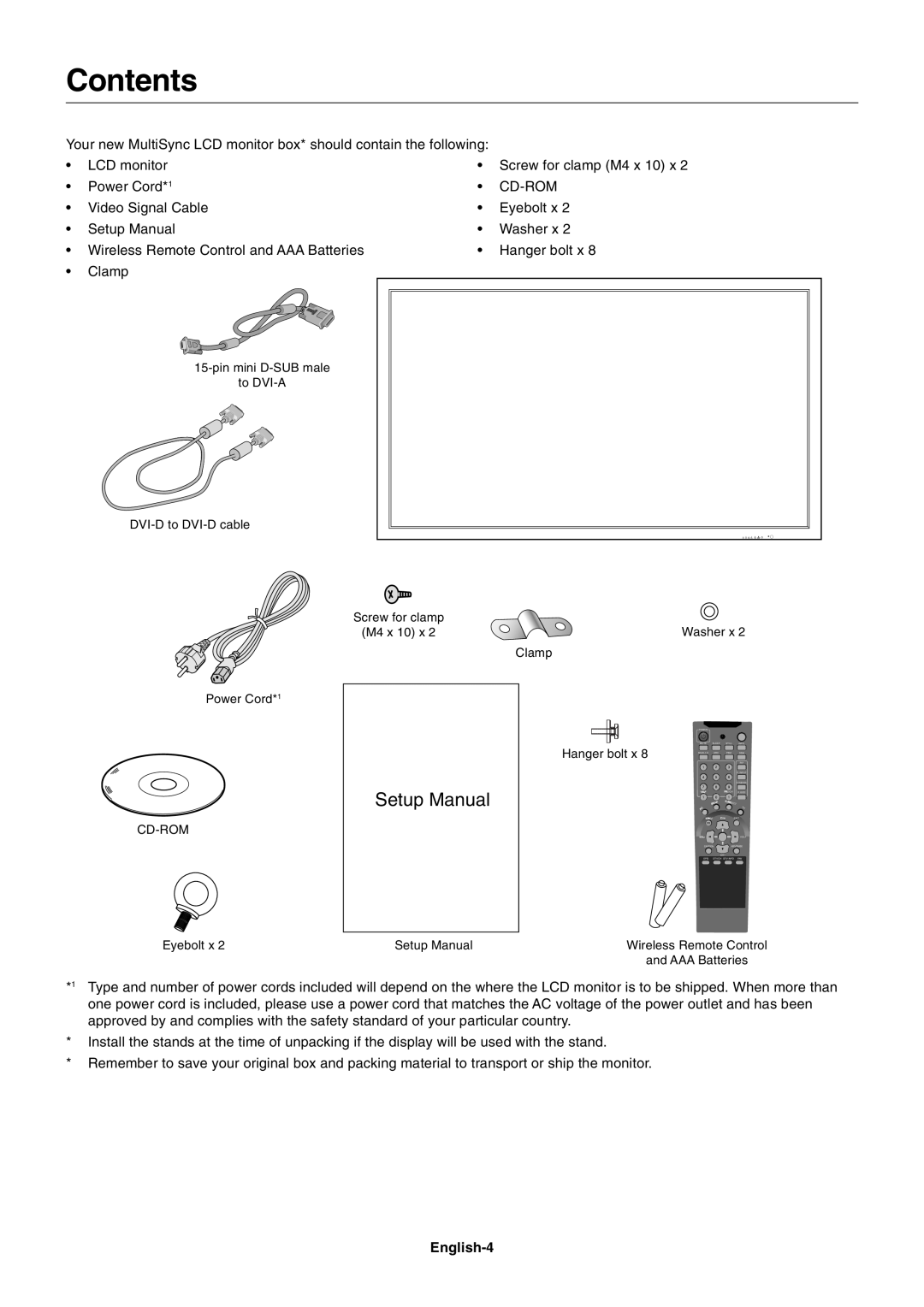 NEC LCD8205-P user manual Contents, Setup Manual 