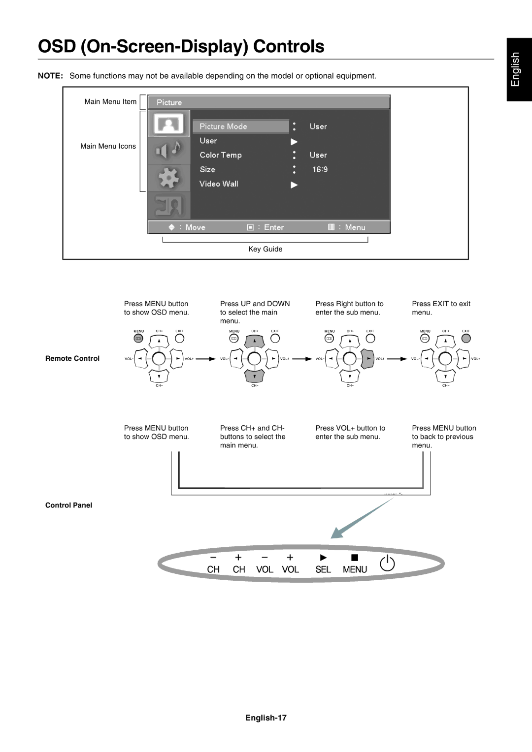 NEC LCD8205-P user manual OSD On-Screen-Display Controls, English-17 