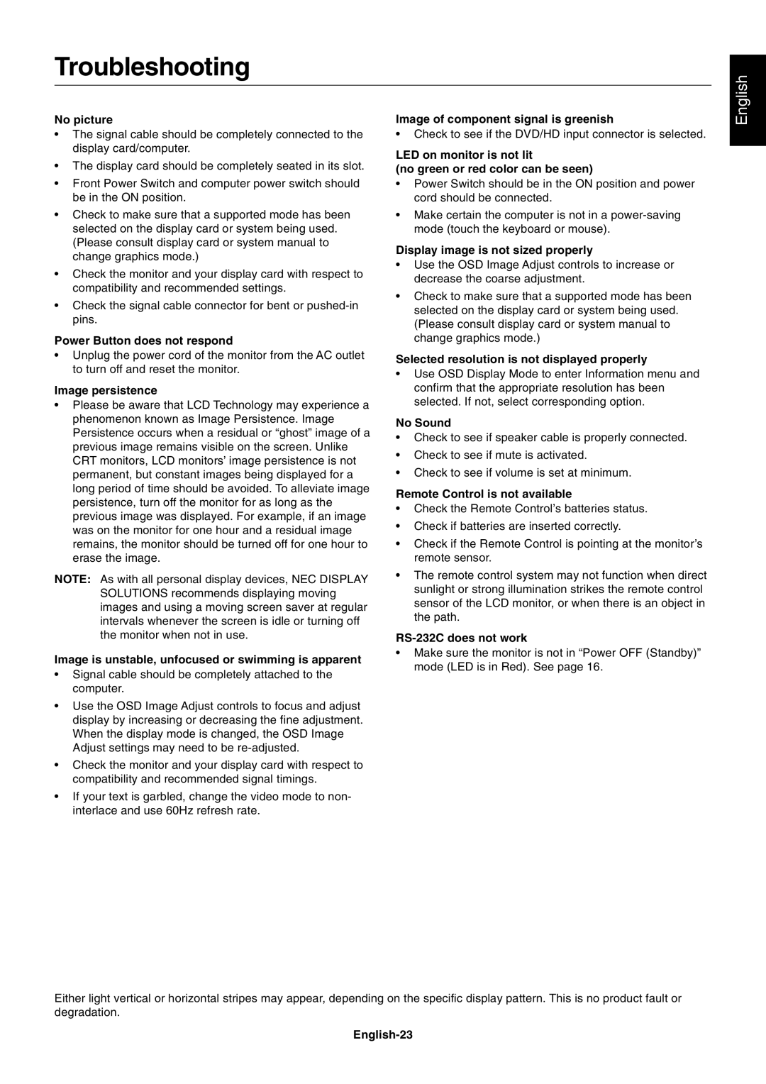 NEC LCD8205-P user manual Troubleshooting 