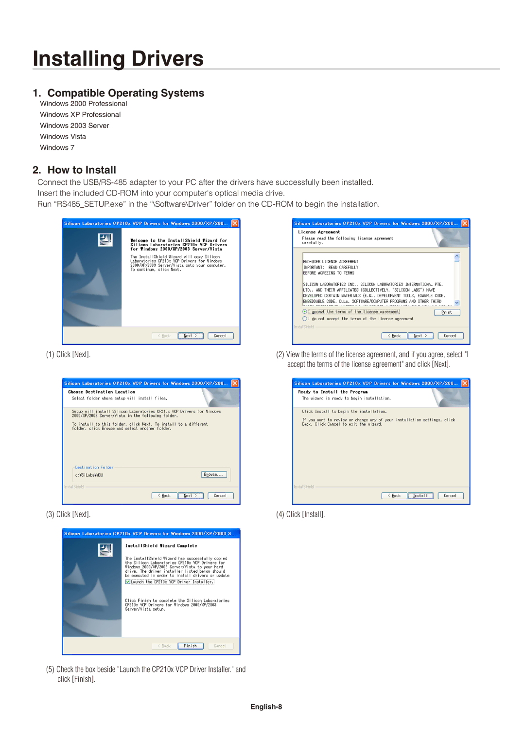 NEC LED-VD1 user manual Installing Drivers, Compatible Operating Systems, How to Install 