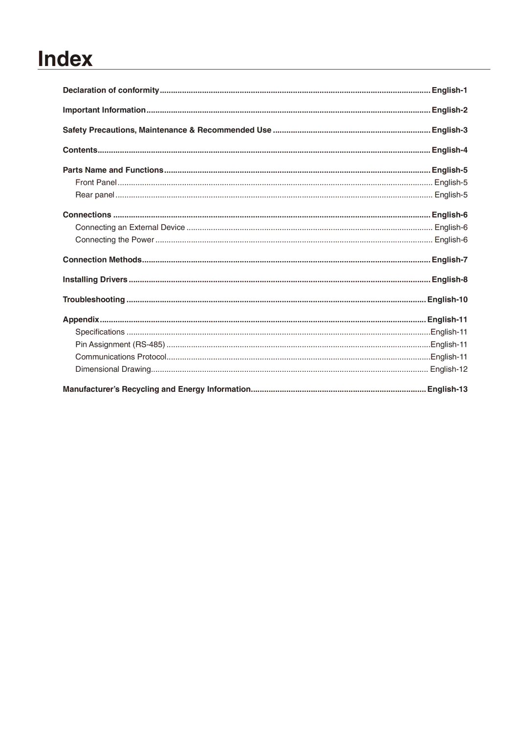 NEC LED-VD1 user manual Index 