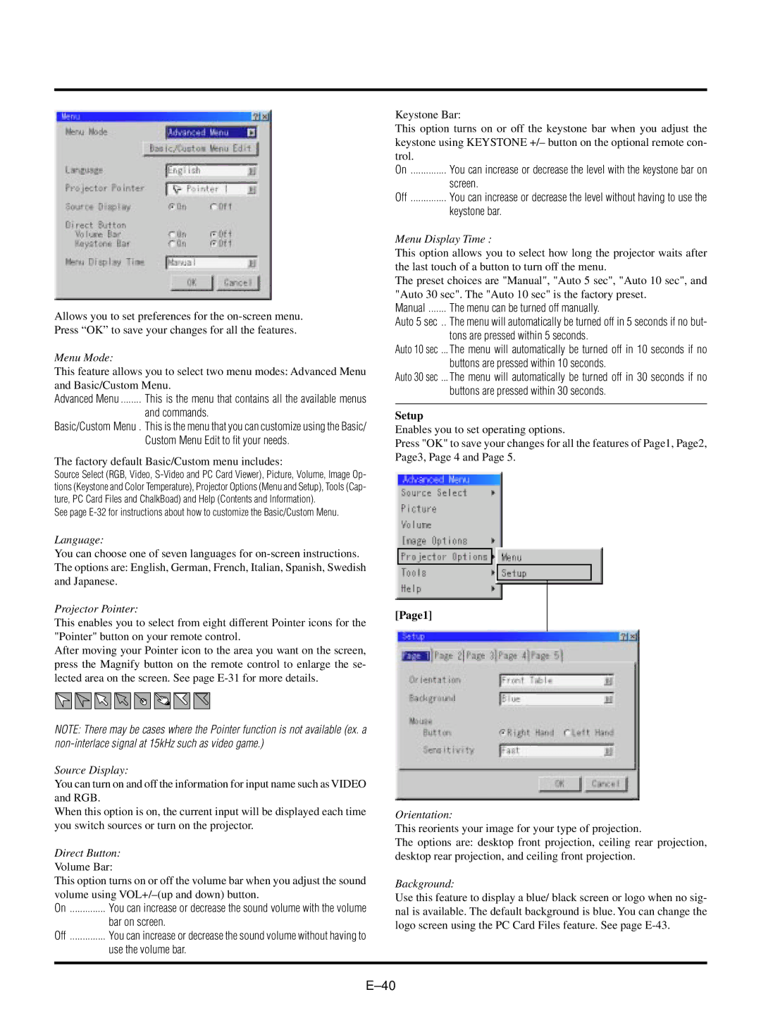 NEC LT150/LT85 user manual Setup, Page1 