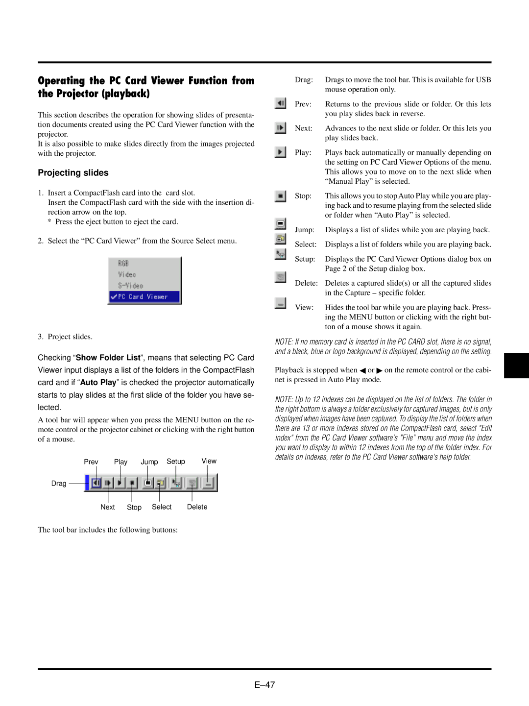 NEC LT150/LT85 user manual Projecting slides, Stop 