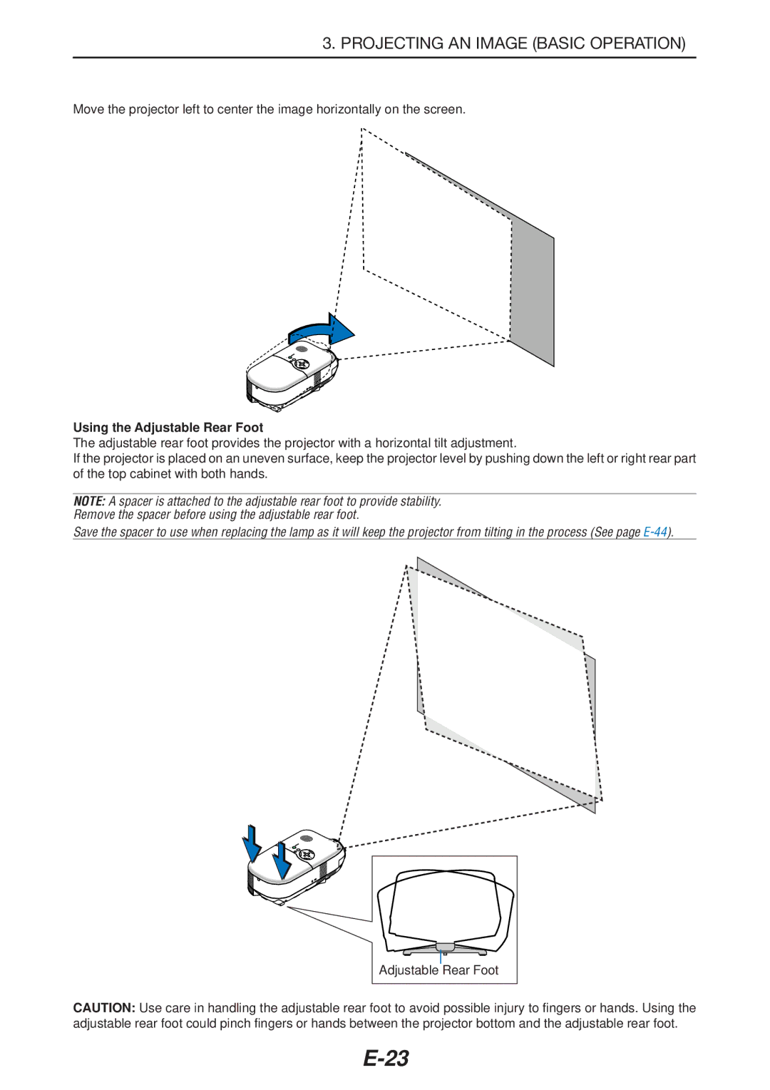 NEC LT180 manual Using the Adjustable Rear Foot 