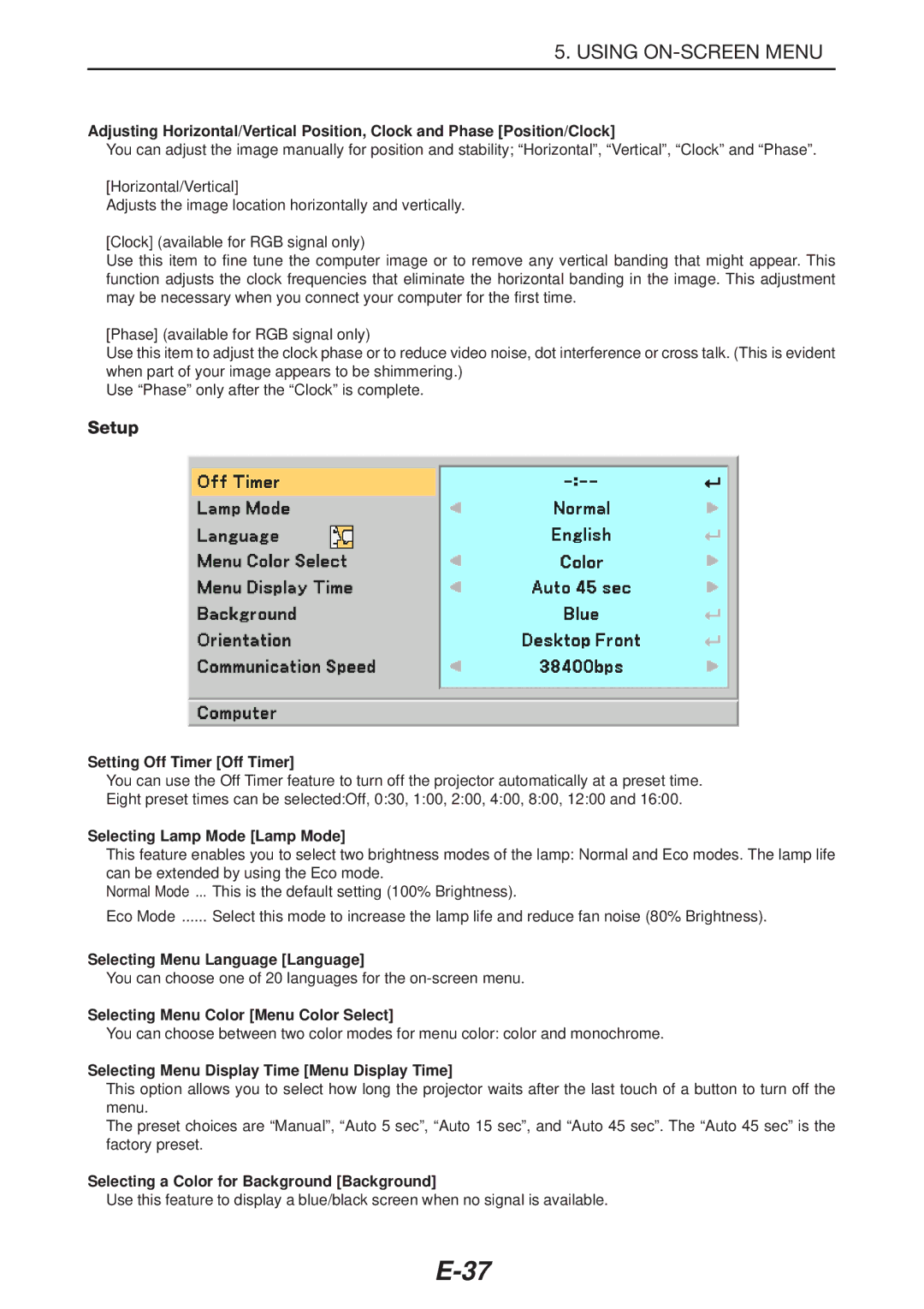 NEC LT180 manual Setup 