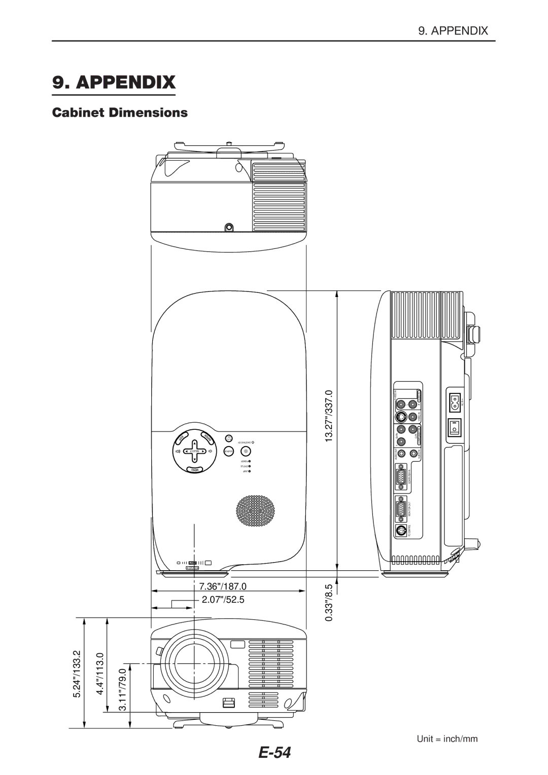 NEC LT180 manual Appendix, Cabinet Dimensions 