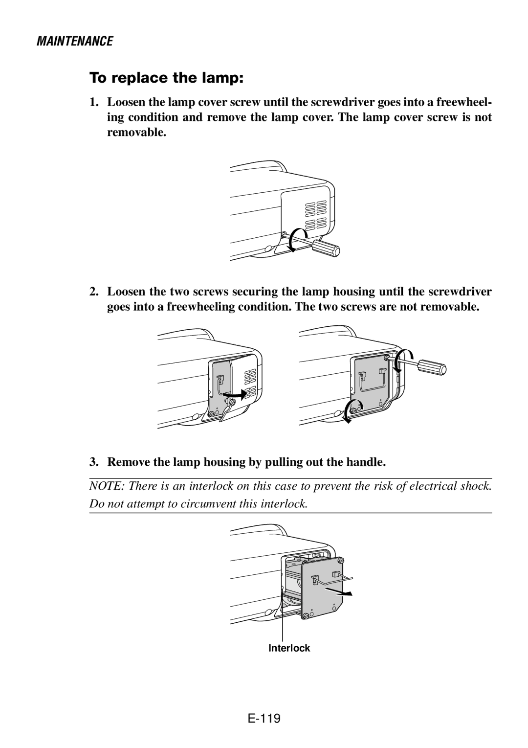 NEC LT260, LT240 user manual To replace the lamp 