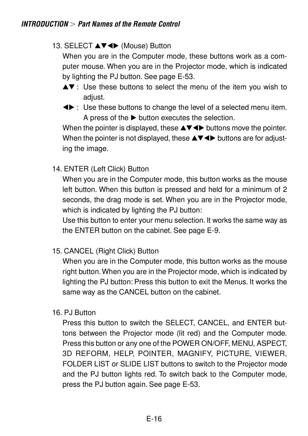 NEC LT240, LT260 user manual Introduction Part Names of the Remote Control 