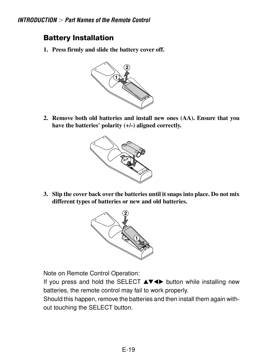 NEC LT260, LT240 user manual Battery Installation 