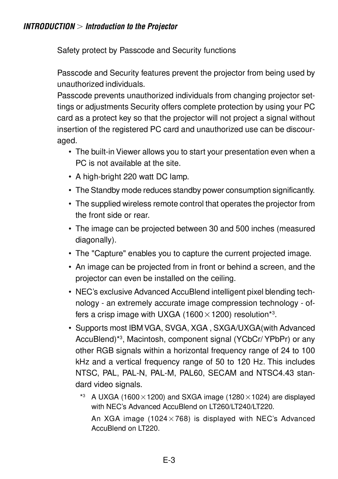 NEC LT260, LT240 user manual Introduction Introduction to the Projector 