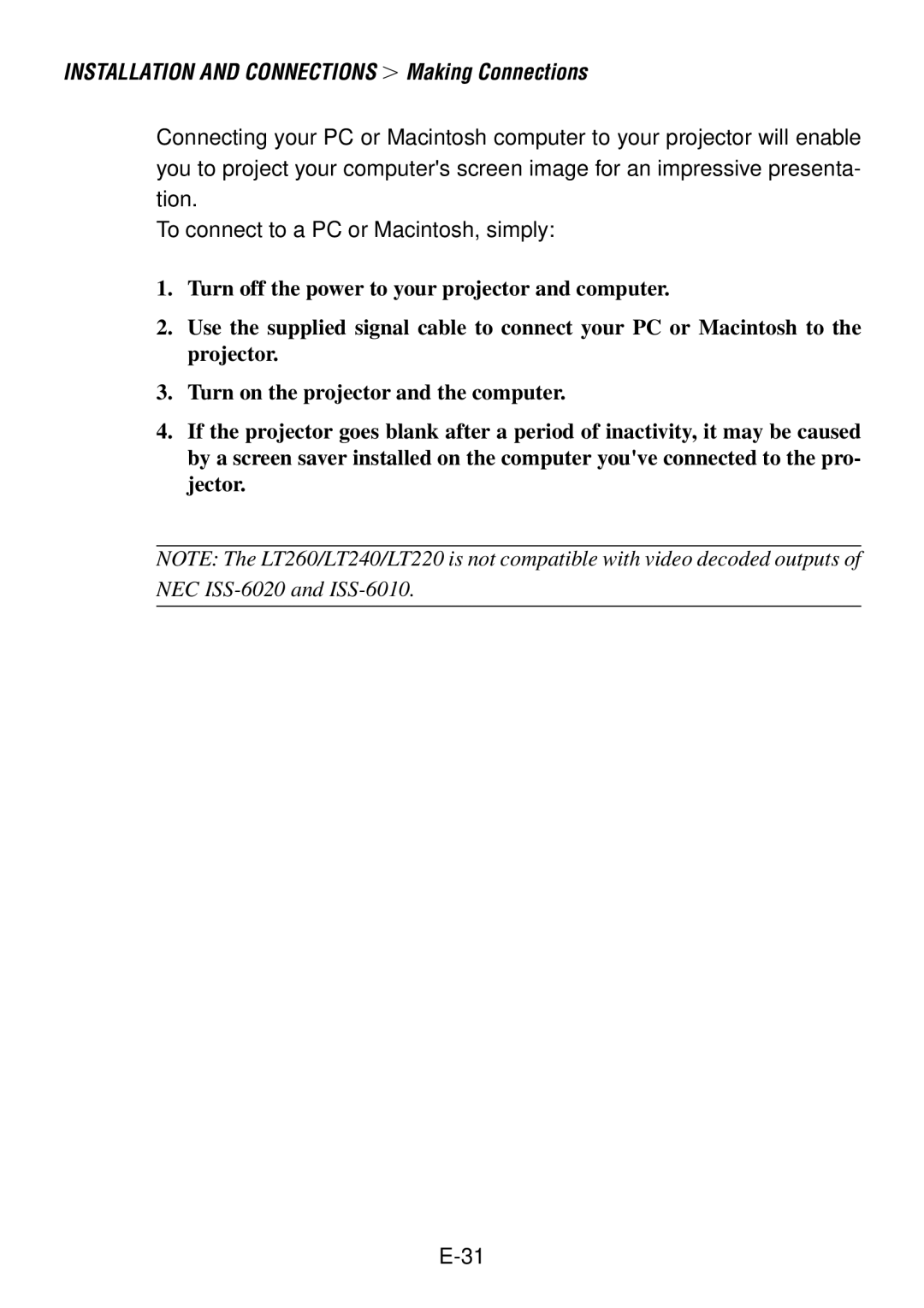 NEC LT260, LT240 user manual NEC ISS-6020 and ISS-6010 