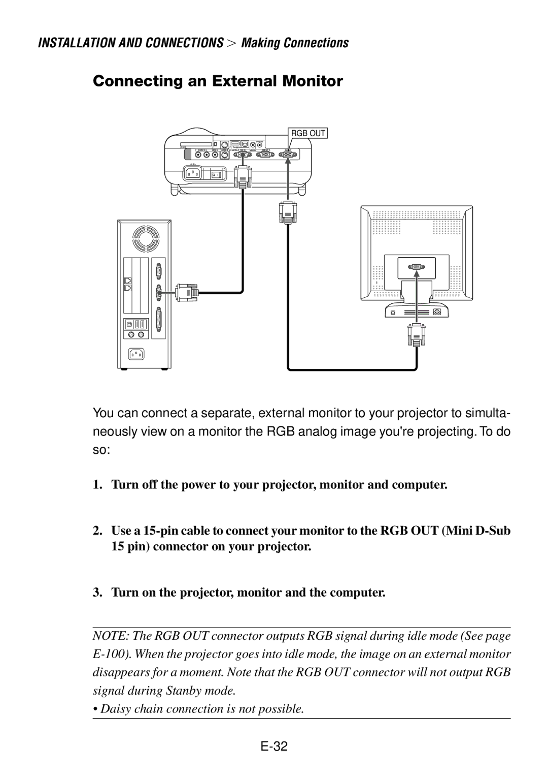 NEC LT240, LT260 user manual Connecting an External Monitor 