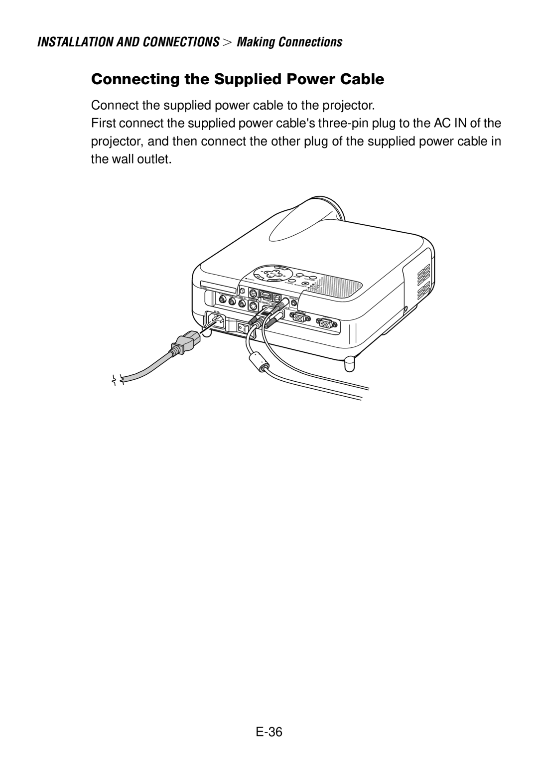 NEC LT240, LT260 user manual Connecting the Supplied Power Cable 