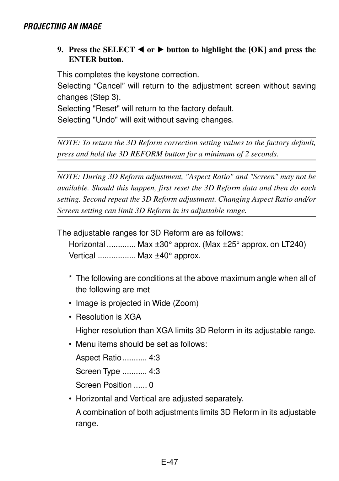 NEC LT260 user manual Max ±30 approx. Max ±25 approx. on LT240 