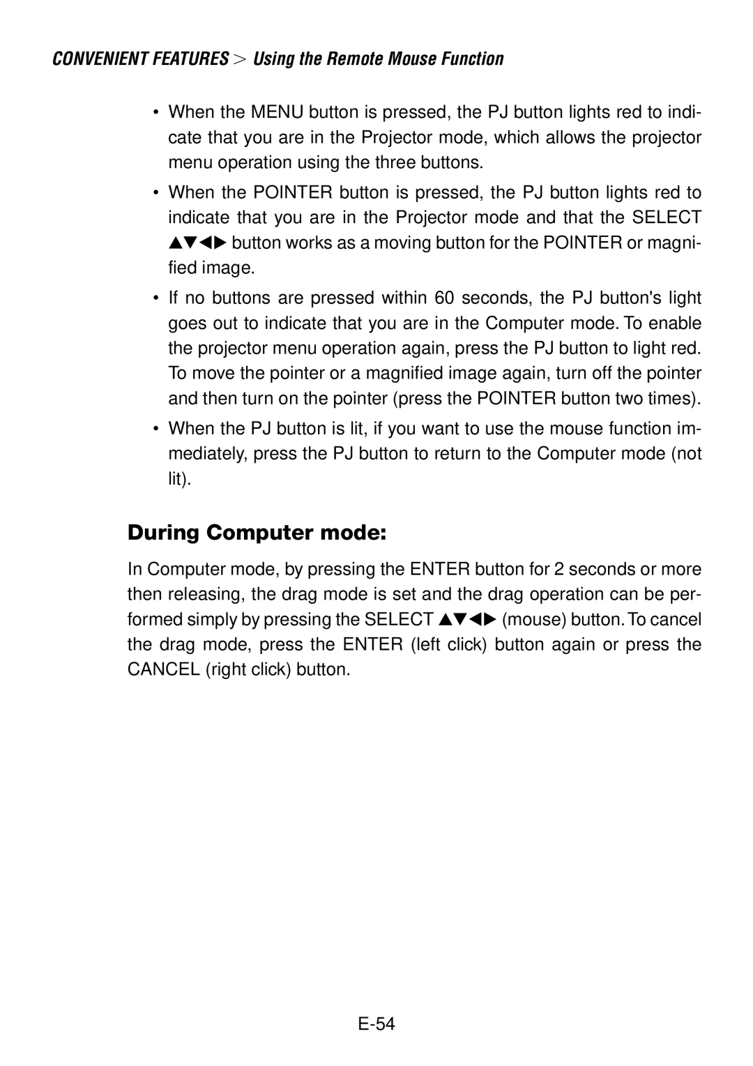 NEC LT240, LT260 user manual During Computer mode 