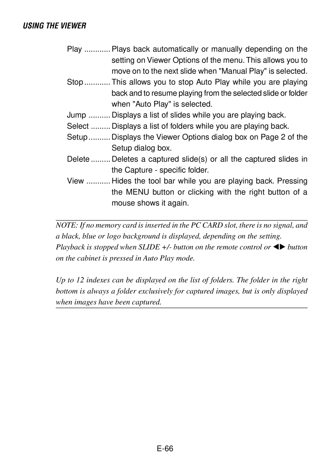 NEC LT240, LT260 user manual Plays back automatically or manually depending on 